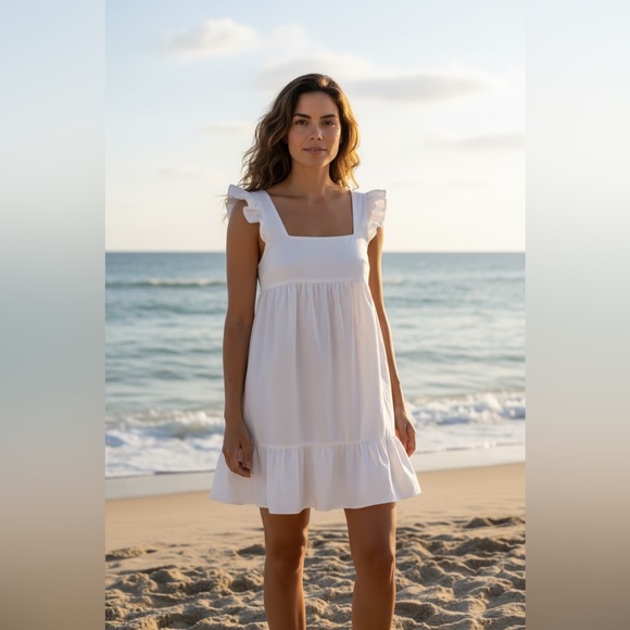 Compania Fantastica White Mini Tiered Poplin Dress with Pockets Size M - Picture 3 of 12